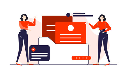 Two women near a file with papers. Suitable for office, business, teamwork, documentation, collaboration, multitasking, efficiency, and productivity concepts.