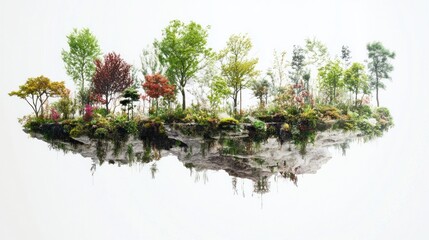 Floating Island Garden: A Surreal Landscape of Trees and Flowers