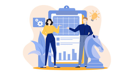 Business partners reviewing financial data on a clipboard. Perfect for presentations, reports, finance blogs, teamwork concepts, and corporate websites.