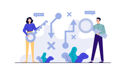 Two people holding keys and a magnifying glass, symbolizing discovery, teamwork, and unlocking opportunities. Ideal for real estate concepts.