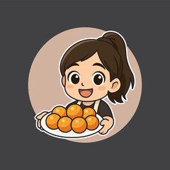 Cheerful Lady Chef with Delicious Food