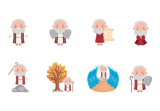 Colorful Moses Prophet Religion Bible Character Illustrations Set