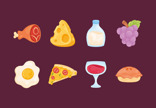 Colorful Cute Food Meat Illustrations Set