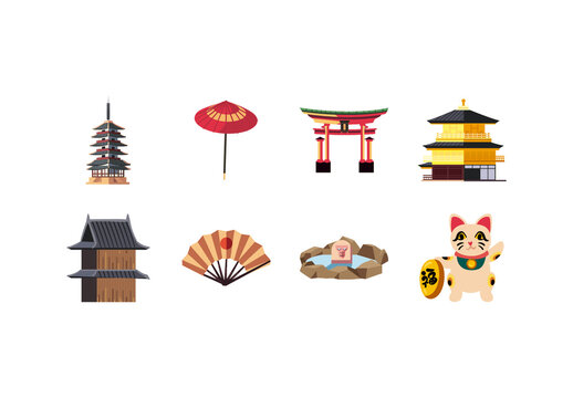 Colorful Japanese Culture Japan Traditional Heritage Illustrations Set