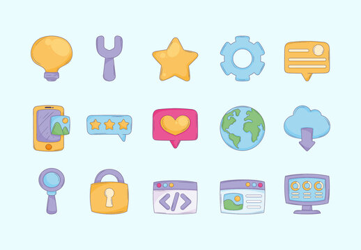 Colorful Web Development UI Tools Security Illustrations Set