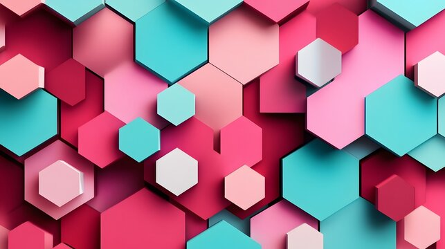 Abstract pattern of layered hexagons in vibrant colors.