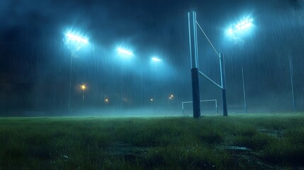 Rugby field under a stormy night.