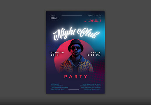 Blue And Red Night Club Party Music Event Flyer