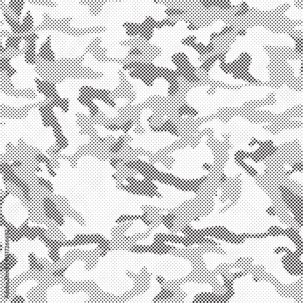 Poster Abstract halftone seamless camouflage pattern. Repeating digital dotted hexagonal camo military texture background. Abstract modern fabric textile ornament. Vector illustration.