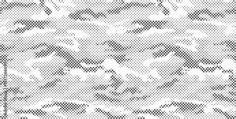 Poster Abstract halftone seamless camouflage pattern. Repeating digital dotted hexagonal camo military texture background. Abstract modern fabric textile ornament. Vector illustration.