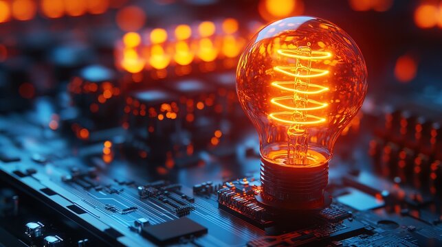 A quantum computer displaying a glowing lightbulb interface for advanced computing