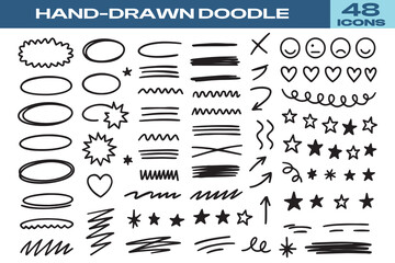 Hand Drawn Doodle Icons, Marker Style Lines, Scribble Set, Creative Design Elements, Abstract Sketch