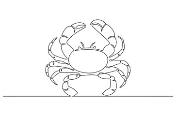 Continuous one line drawing of Sea crab. Single line drawing illustration of Red crab. Seafood dish concept vector art. Doodle line illustration.