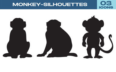 Monkey Silhouettes, Animal Shapes, Wildlife Icons, Jungle Monkeys, Primate Outline, Vector Graphic