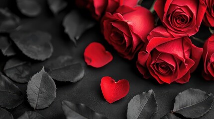 Monochrome photo with only the red roses and sweetheart s lips in vibrant color, dramatic romance