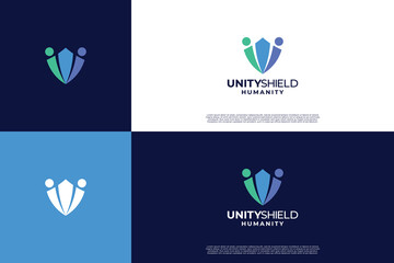 Unity shield logo design. Human protect logo