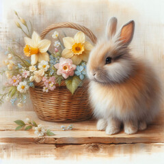 cute little bunny styled next to flower basket