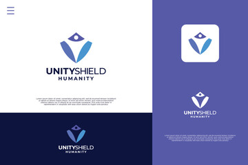 Unity shield logo design. Human protect logo