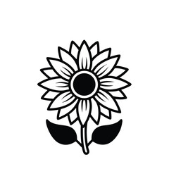Hand-Drawn Sunflower Line Art – Fine Black and White Floral Illustration, Elegant Sunflower Sketch in Fine Line Style