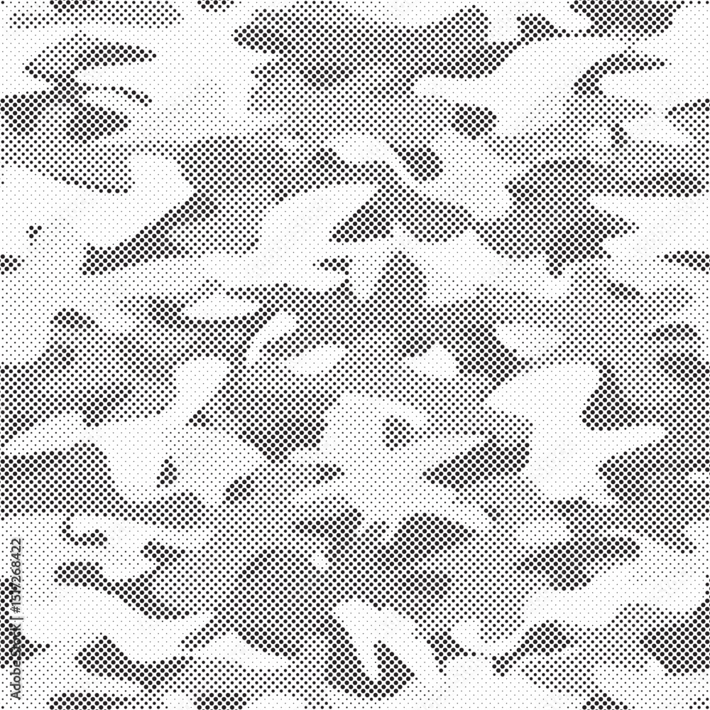 Poster abstract halftone seamless camouflage pattern. repeating digital dotted hexagonal camo military text