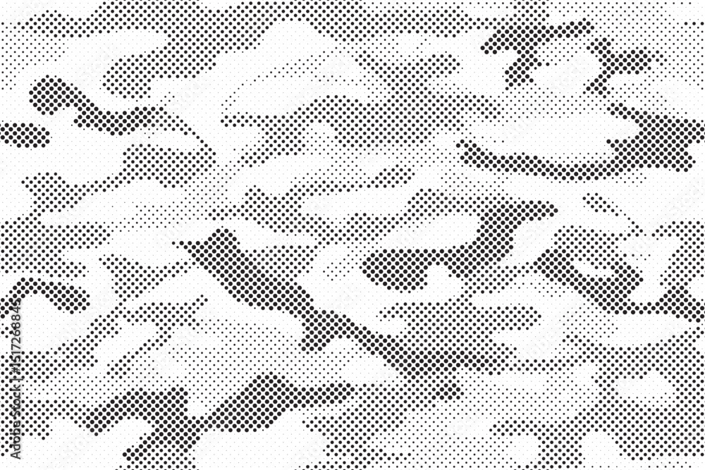 Poster abstract halftone seamless camouflage pattern. repeating digital dotted hexagonal camo military text