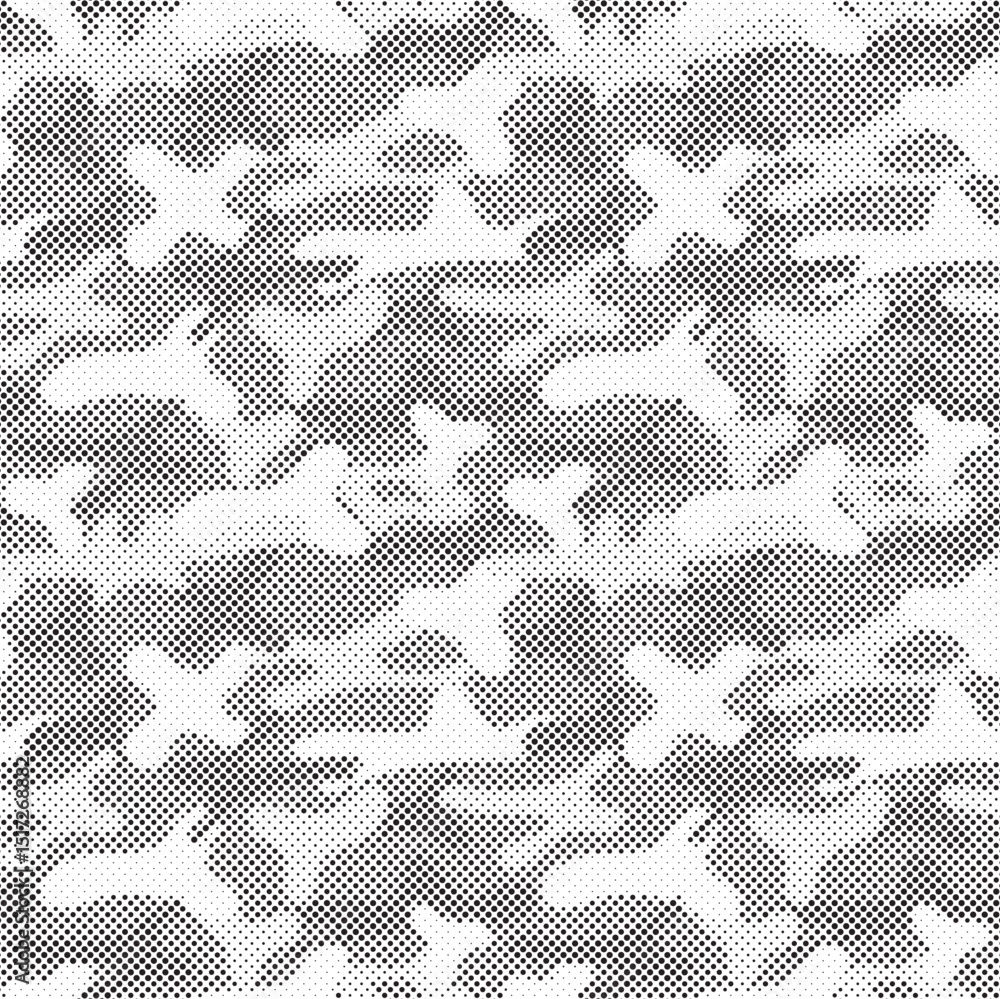 Poster abstract halftone seamless camouflage pattern. repeating digital dotted hexagonal camo military text