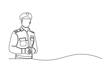 Fototapeta premium Continuous one line drawing of Sailor man. Single line drawing illustration of Seafarers. Day of the seafarer concept vector art. Doodle line illustration.