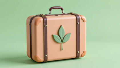 Stylish vintage travel suitcase with leaf design, perfect for eco friendly travelers. Its unique color and texture add charm