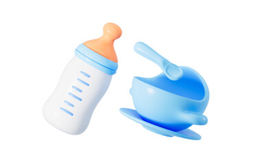Baby feeding bottle, baby tableware , 3d rendering.