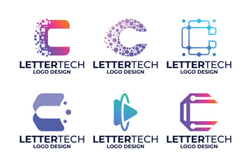 Set of initial letter C tech logo design