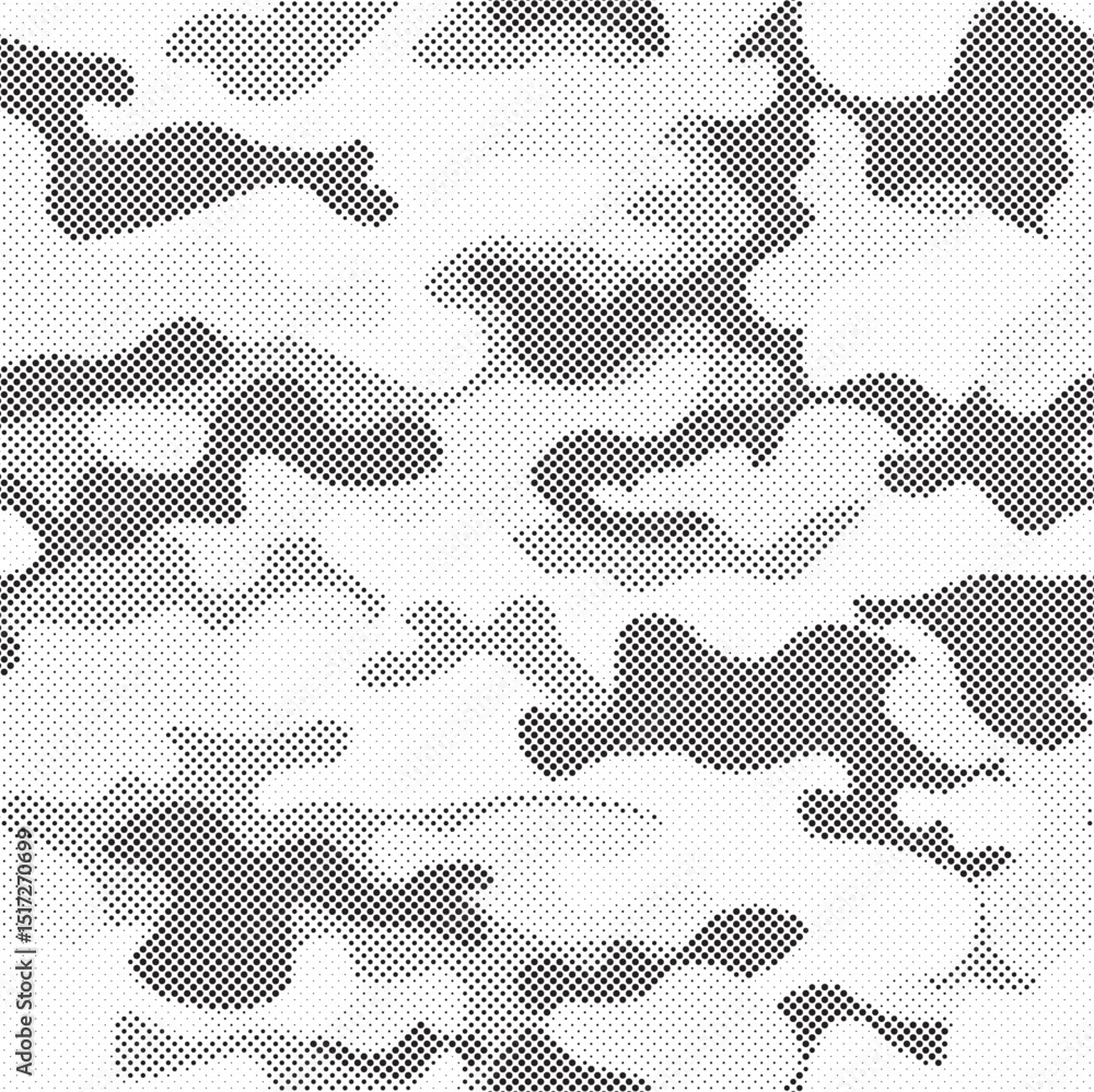 Aufkleber Abstract halftone seamless camouflage pattern. Repeating digital dotted hexagonal camo military texture background. Abstract modern fabric textile ornament. Vector illustration.