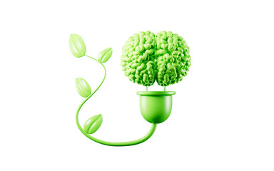 The green socket charges the brain, The concepts of inspiration innovation and brain purification, 3d rendering.