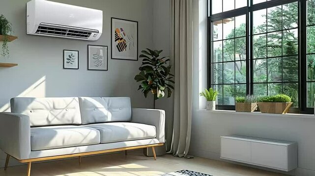 Modern wall-mounted AC unit in a bright living room