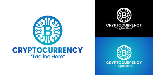 Dynamic Blue Gradient Bitcoin Logo with Network Element for Cryptocurrency Solutions
