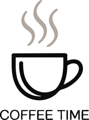 A simple line drawing of a coffee cup with steam rising and the words coffee time underneath it


