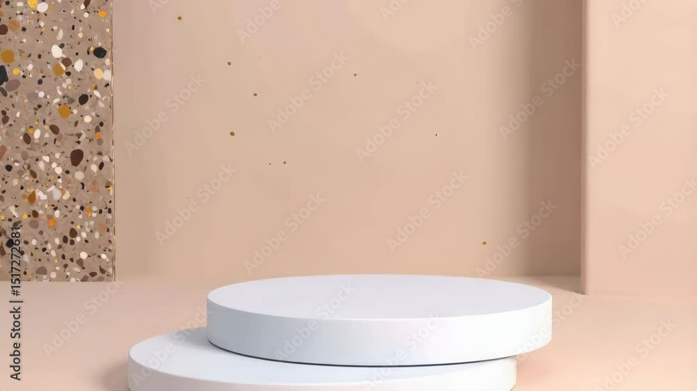 Poster presentation platform featuring terrazzo accent and soft neutral tones for product display or advert