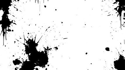 Abstract Ink Splatter and Drip Texture with Black Paint Blots on White Background for Grunge and Artistic Designs