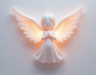 Glowing Angel Figurine with Wings and Praying Hands