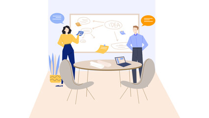 Perfect for business presentations, training materials, or educational content. Two individuals are shown in a meeting room setting.