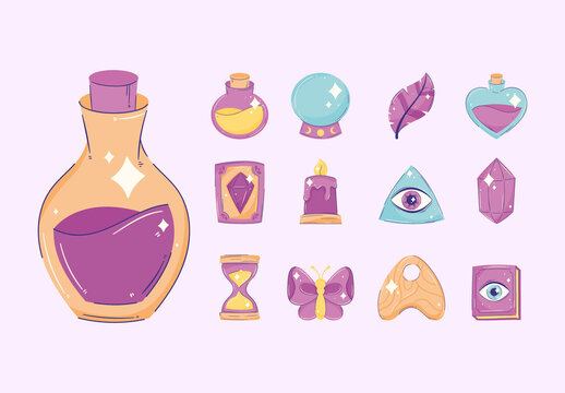 Colorful Esoteric Mystic Magic Illustrations Set