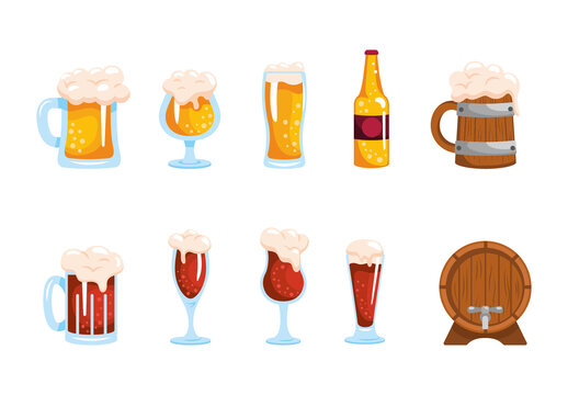 Colorful Beer Drink Brewery Beverage Illustrations Set