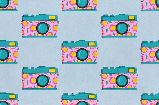 Retro film camera pattern, photo concept