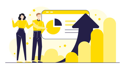 Man and woman in business attire displaying a graph. Suitable for presentations, business articles, finance blogs, and marketing materials.