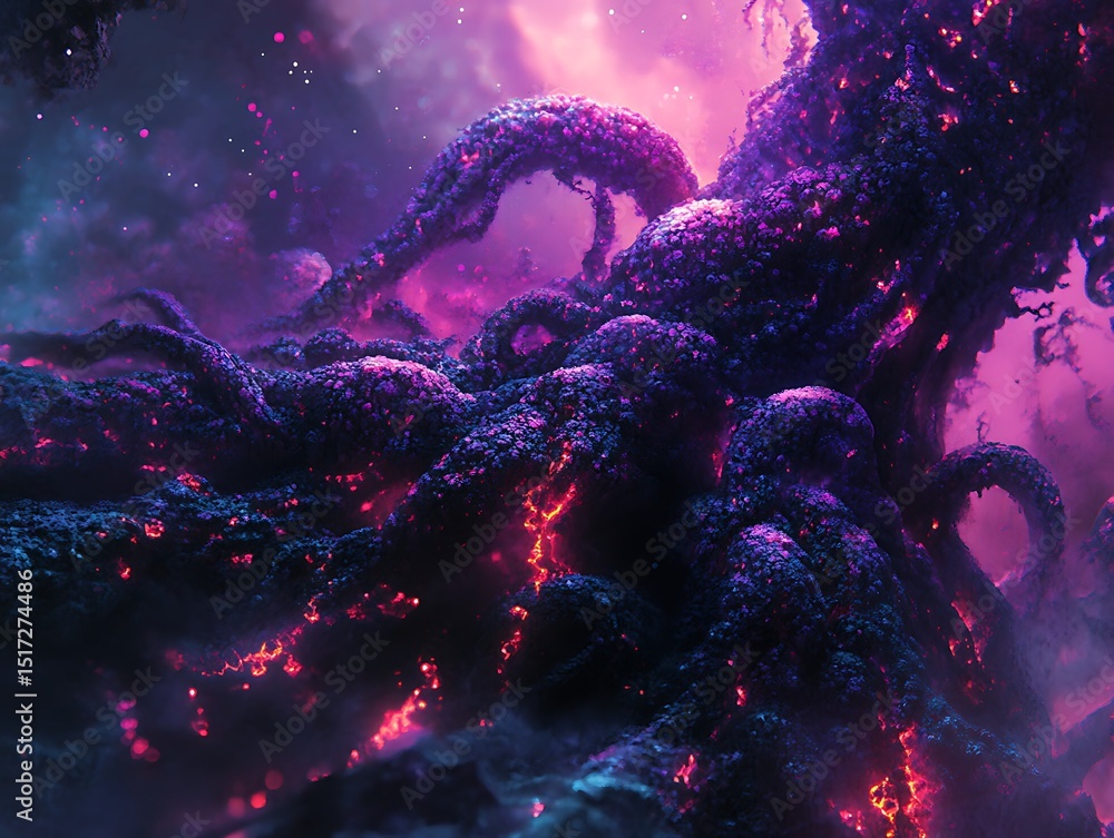 Poster mystical ethereal tree with luminous branches and celestial backdrop