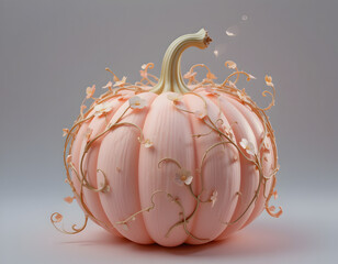 Pale Pink Pumpkin with Vine Decoration Isolated on a White Background