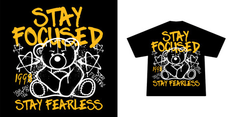 futuristic illustration cute doll bear in graffiti style, for streetwear and urban style t-shirts design, hoodies, etc.