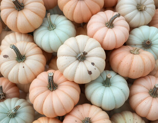 Pastel Pumpkins Piled Closely Together
