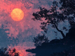 Tranquil twilight embrace: A captivating landscape of nature's harmony and serenity