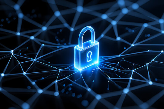 Cybersecurity network protection digital lock - Powered by Adobe
