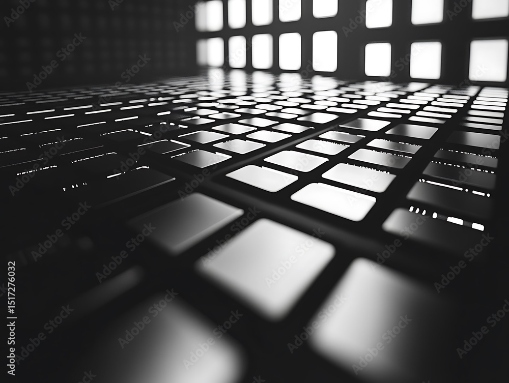 Poster monochrome grid with illuminated rectangles creating a pattern and rhythm